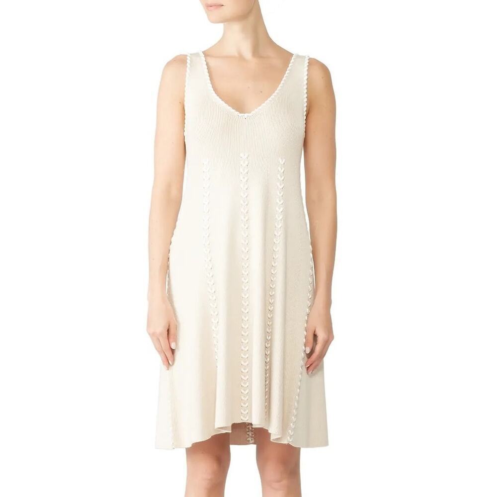 Ronny Kobo Carmel Dress Sleeveless V-Neck Knit A-Line Swing Knee Length Beige S